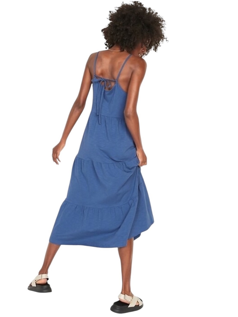 Old Navy blue slub knit tie back tiered midi cami swing dress Size M - Picture 3 of 12